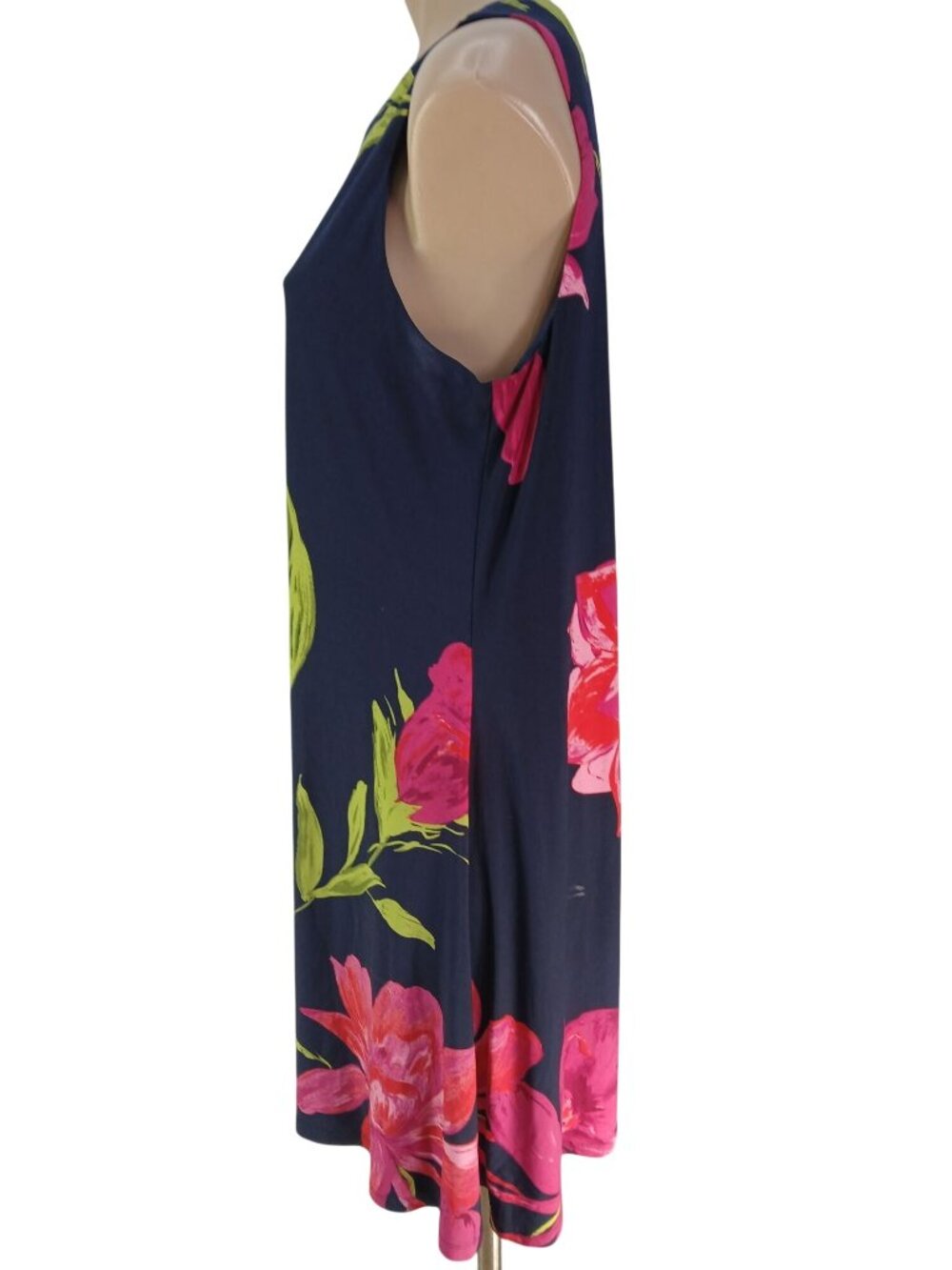 Anne Klein Womens Navy Multicolor Dress Size 12 Sleeveless Floral A Line - Picture 4 of 15